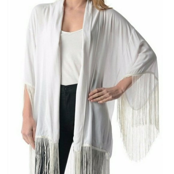 LONGHORN PRINT FRINGE KIMONO - Picture 2 of 2
